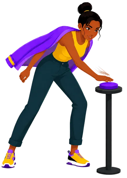 Personnage QPUC qui appuie sur le buzzer